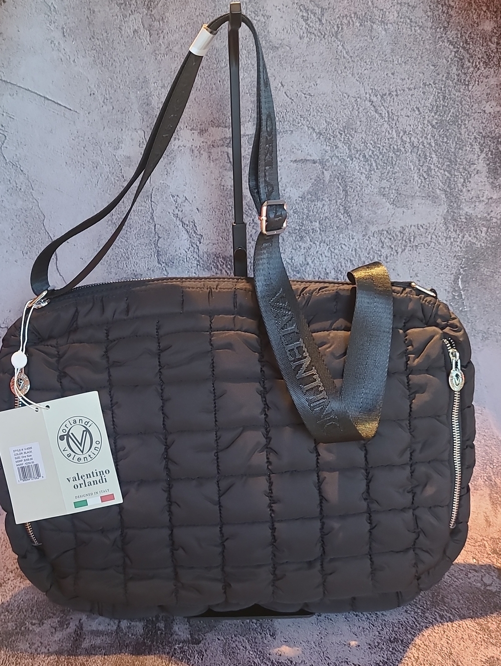 Valentino Orlandi Black Quilted Duffel Bag with Branded Strap